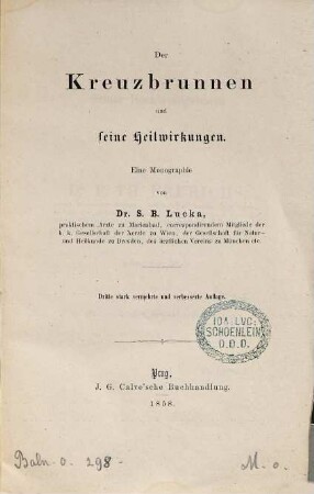 Der Kreuzbrunnen und seine Heilwirkungen : eine Monographie