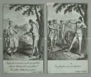 Illustrationen (Blatt 3 und 4 von 12 Blättern) zu der Operette "Der Deserteur " von Michel-Jean Sedaine.