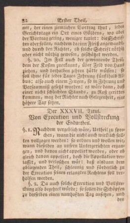 Der XXXVII. Titul. Von Execution und Vollstreckung der Endurtheil