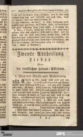 Zweyte Abtheilung. Lieder über die christlichen Lebens-Pflichten.