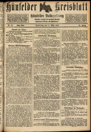 Erste Ausgabe vom Donnerstag, den 31. März 1927.
