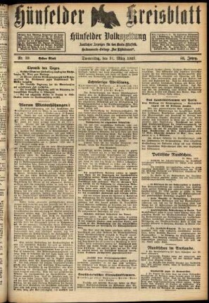 Erste Ausgabe vom Donnerstag, den 31. März 1927.