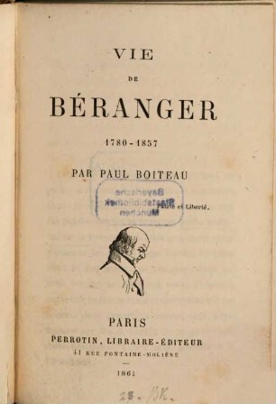 Vie de Béranger 1780-1857