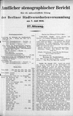 Sitzung 27, 7. Juli 1931