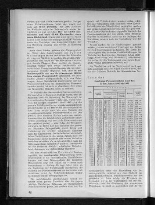 Übersicht 1: Hamburgs Personenverkehr über See in den Jahren 1905 bis 1952