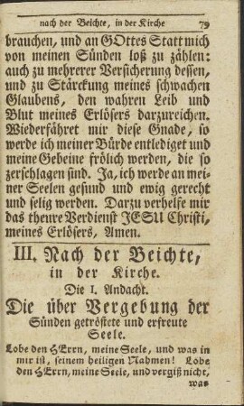 Die I. Andacht. Die über Vergebung der Sünden getröstete und erfreuete Seele.