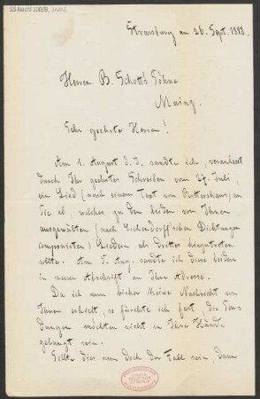 Brief an B. Schott's Söhne : 26.09.1888
