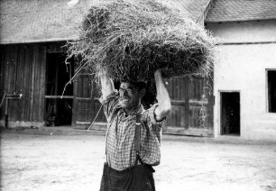 Hochdruckballen (Heu) der Claas Presse auf der Belüftungsanlage getrocknet