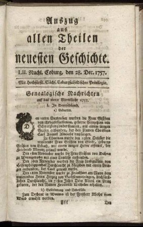 LII. Nachl. Coburg, den 28. Dec. 1757.
