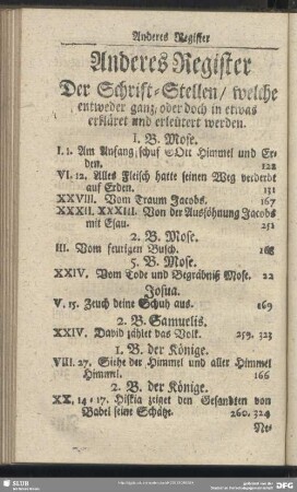 Anderes Register Der Schrift-Stellen, welche entweder ganz oder doch in etwas erkläret und erleutert werden