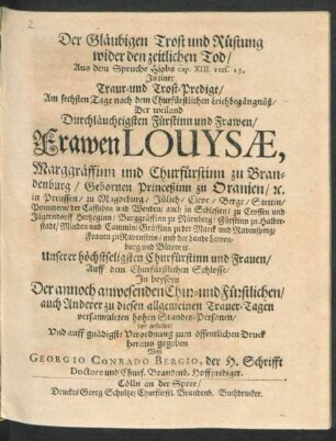 Der Gläubigen Trost und Rüstung wider den zeitlichen Tod