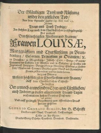 Der Gläubigen Trost und Rüstung wider den zeitlichen Tod