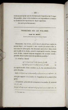 Problèmes sur les polaires.