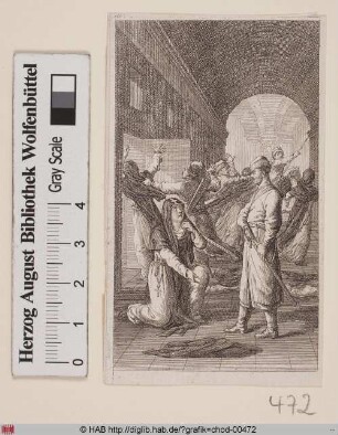 Eine vor einem Tartar in einem Kloster kniende Nonne rettet ihre Unschuld durch freiwilligen Tod