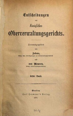 Entscheidungen des Preußischen Oberverwaltungsgerichts, 1. 1877