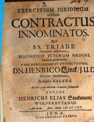 Exercitium iur. exhibens contractus innominatos