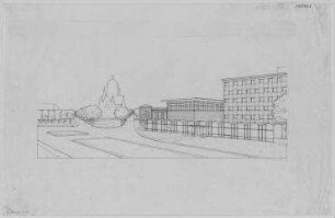 Bauwettbewerb Amerika-Gedenkbibliothek/Berliner Zentralbibliothek, AGB, 1. Phase (nicht realisiert) – Perspektivansicht. Berlin-Kreuzberg, Blücherplatz 1