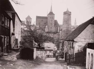 Bautzen. Ansicht von Südwesten mit Alter Wasserkunst und Michaeliskirche