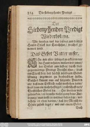 Der Siebenzehenden Predigt Wiederholung.