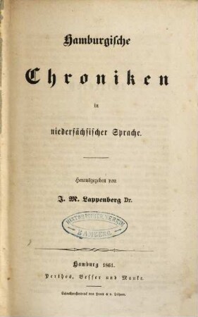 Hamburgische Chroniken : in niedersächsischer Sprache