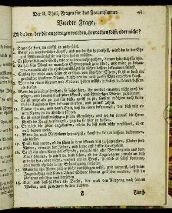Vierdte Frage, Ob du den, der dir angetragen worden, heyrathen solst, oder nicht?