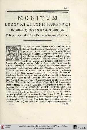 Monitum Ludovici Antonii Muratorii in subsequens Sacramentarium