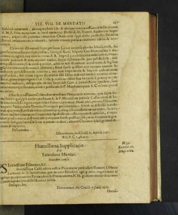 Humillima Supplicatio Pro Extensione Mandati. [u. a.]