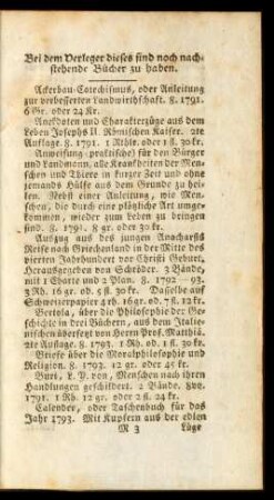 Bei dem Verleger dieses sind noch nachstehende Bücher zu haben.