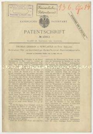 Patentschrift eines Schiebers für selbsttätige Dampfkessel-Speiseapparate, Patent-Nr. 43651