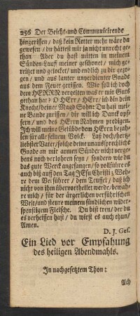 Ein Lied vor Empfahung des heiligen Abendmahls.