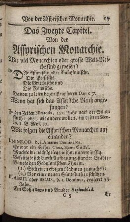 Das Zweyte Capitel. Von der Assyrischen Monarchie.