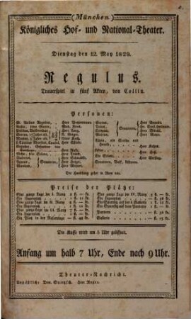 Königliches Hof- und Nationaltheater. 1829/30. 5. Mai 1829 - 30. Dez. 1830