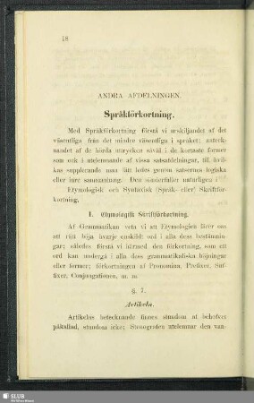 Andra Afdelningen. Spraktförkortning