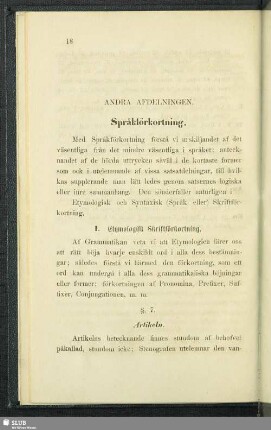 Andra Afdelningen. Spraktförkortning