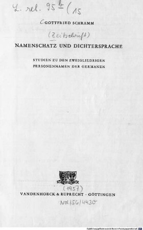 Namenschatz und Dichtersprache : Studien zu den zweigliedrigen Personennamen der Germanen
