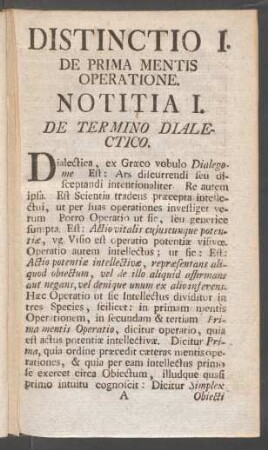 Distinctio I. De Prima Mentis Operatione