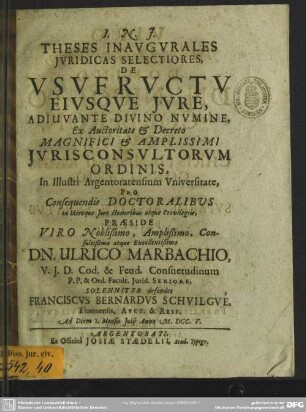 Theses Inavgvrales Jvridicas Selectiores, De Vsvfrvctv Eivsqve Jvre