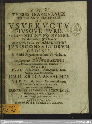 Theses Inavgvrales Jvridicas Selectiores, De Vsvfrvctv Eivsqve Jvre