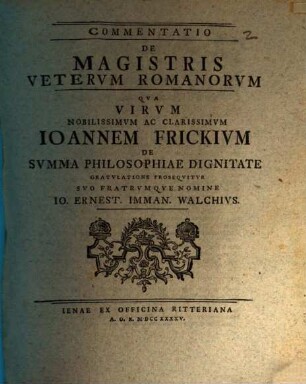 Commentatio De Magistris Vetervm Romanorvm