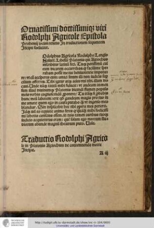 Traductio Rodolphi Agricole in Platonis Axiochum de contemnenda morte incipit.