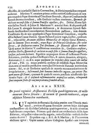 Axioma XXIX. De praxi regiminis Aristocratici Ecclesiæ quadringentorum, & mille annorum spatio servata: [...]