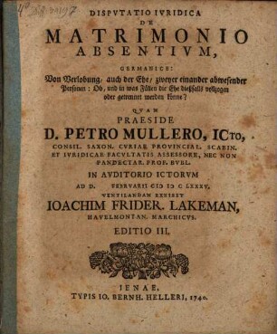 Disp. iur. de matrimonio absentium