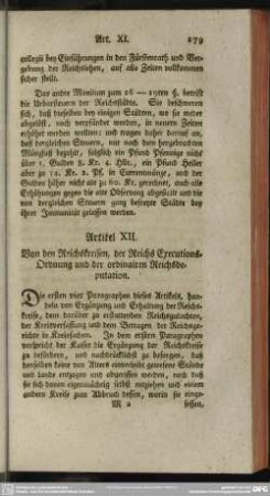 Artikel XII. Von den Reichskreisen, der Reichs Executions-Ordnung und der ordinairen Reichsdeputation