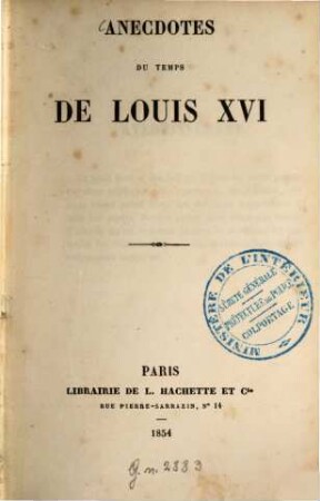 Anecdotes du temps de Louis XVI