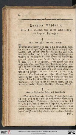 Zweyter Abschnitt. Von den Sylben und ihrer Abtheilung in beyden Sprachen.