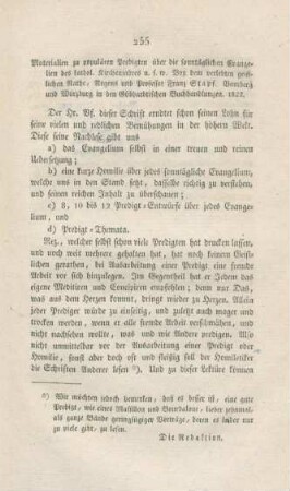255-256 "Materialien zu populären Predigten über die sonntäglichen Evangelien des kathol. Kirchenjahres" von Franz Stapf