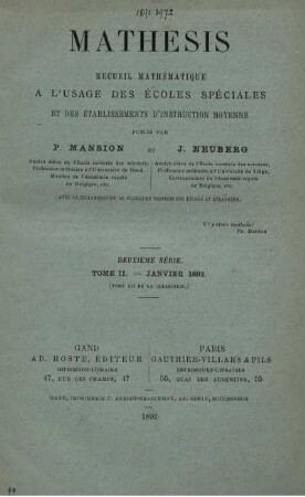 DEUXIÈME SÈRIE. TOME II - JANVIER 1892.