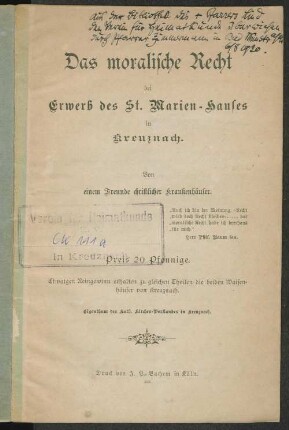 Das moralische Recht bei Erwerb des St.-Marien-Hauses in Kreuznach