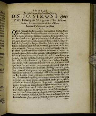 Præses Pereximio atque Præstantissimo Juveni Dn. Jo. Simoni Hoë [...]