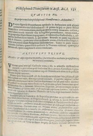 Qvæstio VII. De propria methodo philosophandi Thomistarum in Aristotelem.